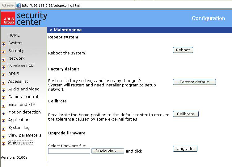 Firmware Update / progiciels Ici aussi il y a la possibilité d actualiser le progiciel. Les progiciels actuels sont disponibles sur le site www.security-center.org.