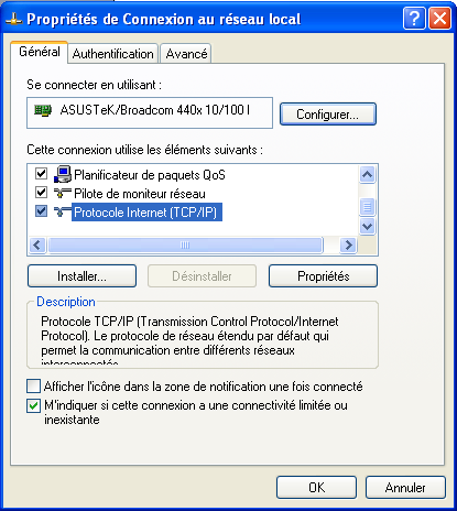 Etape 2 : Configuration du PC L adresse IP de l antenne étant 192.168.1.20, il faut configurer l adresse IP du PC dans le même domaine d adresse, soit : 192.168.1.X avec X=1 par exemple.