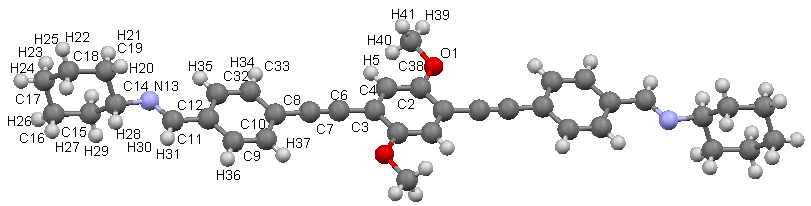 Résolution structurale de Di 1 : Formule brute C 38 H 40 N 2 O 2 Masse molaire (g.mol -1 ) 556,74 Température (K) 293 Système cristallin Monoclinique Groupe d espace P 2 1 /c a (Å) 14.