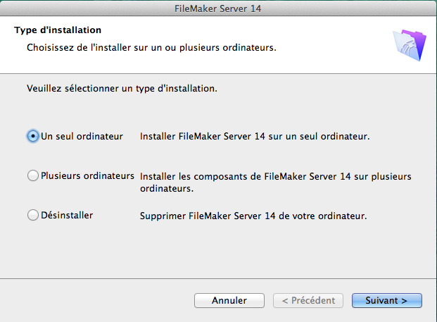 Chapitre 2 Démarrage rapide de l installation 13 Installation de FileMaker Server sur un seul ordinateur 1.