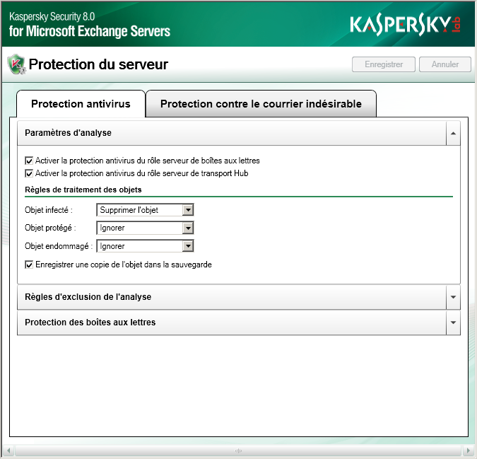 LANCEMENT ET ARRET DE L'APPLICATION Kaspersky Security est lancé automatiquement au démarrage de Microsoft Exchange Server, au démarrage de Microsoft Windows, lorsqu'un message transite par le