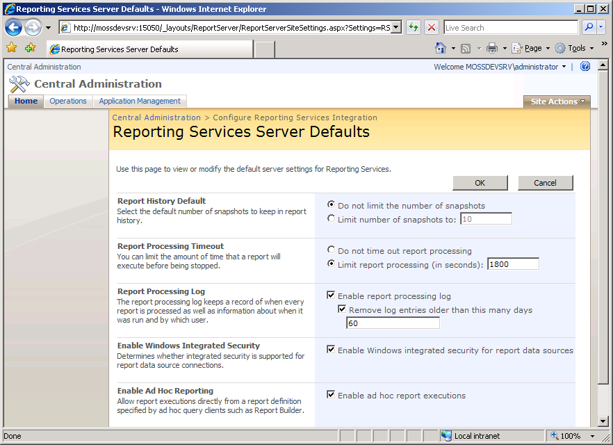 A ce stade, le serveur de Reporting est couplé avec notre serveur SharePoint Il nous faut donc créer un site WSS qui accueillera les rapports de notre serveur de Reporting.