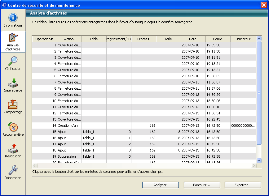 Analyse d activité Des fichiers trop fragmentés réduisent les performances du disque dur et donc de la base.