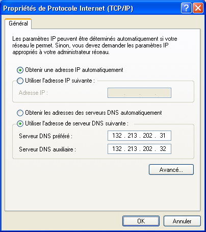 3.15. Sélectionnez l option «Utiliser l adresse de serveur DNS suivante :» et
