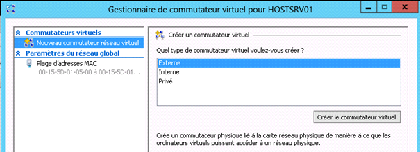 Création d un commutateur virtuel Pour créer un commutateur virtuel, rendez-vous dans le menu de droite (Actions), cliquer sur Gestionnaire de commutateur Virtuel.
