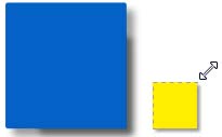 Les guides dynamiques sont rouges et bleus lorsque l'alignement est relatif aux autres objets ou à la page, respectivement.
