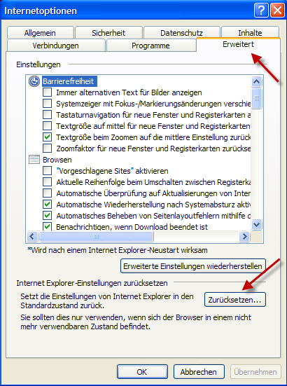 Etape 3 Dans cette fenêtre, choisissez l onglet Options. A présent, vous pouvez revenir à la configuration standard de l Internet Explorer.