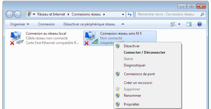 C - Configurer une connexion RTC sous Windows Seven Etape 1 : Cliquez sur le bouton Démarrer (1), puis saisissez "ncpa.ncl" (2) et enfin cliquez sur ncpa.cpl (3).