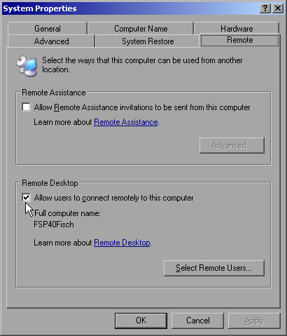 R&S FSP Interface LAN 3. Autoriser le R&S FSP pour la connexion au Remote Desktop Appuyer sur la touche Windows ou sur CTRL+ESC.