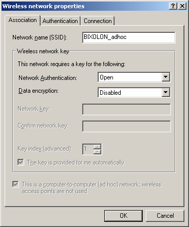7) Cliquez sur le bouton [Add] (Ajouter). 8) Entrez BIXOLON_adhoc dans Nom Réseau (SSID). Sélectionnez la connexion, même si le réseau n'est pas émis.