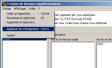 Accéder au menu Fichier Choisir la commande Appliquer les changements Confirmer le message suivant Quitter l application DosSup.exe Charger le sous répertoire créé avec DosSup.