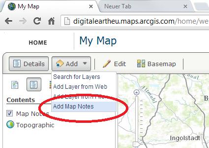 Une autre possibilité (complètement manuelle) pour insérer ses propres données est de créer une couche Map Notes : - Cliquer sur Add > Add Map Notes : 16 - Maintenant, vous