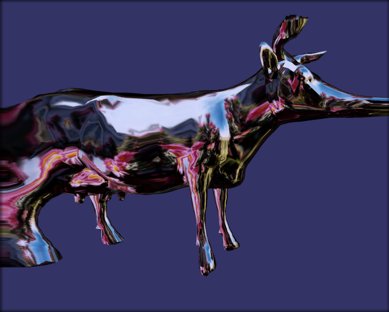 Chapitre 4 : Développement Fig. 4.5 Déformation d'une scène représentant une vache avec la fonction (sin(x (pi 0.