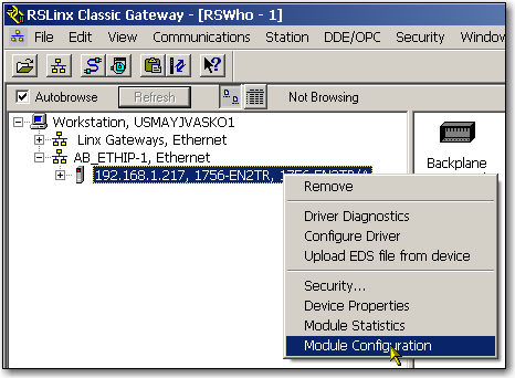 Configuration d un module de communication EtherNet/IP pour fonctionner sur le réseau Chapitre 3 Réglage de l adresse IP du réseau avec le logiciel RSLinx Pour utiliser le logiciel RSLinx pour régler