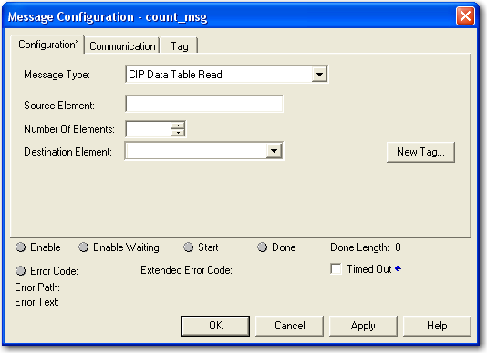 Interconnexion et transfert de données entre automates Chapitre 6 Configuration d une instruction MSG Pour configurer une instruction MSG, suivez la procédure ci-dessous. 1. Cliquez sur le bouton.