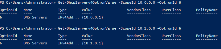 Set-DhcpServerv4OptionValue -ScopeId 10.0.0.0 -Router 10.0.0.1 Set-DhcpServerv4OptionValue -ScopeId 10.