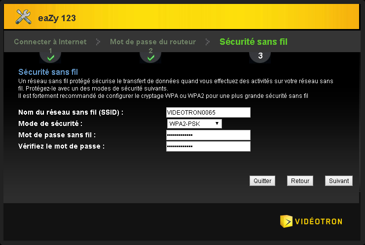 Chapitre 3 Assistant de connexion Figure 16 Sécurité sans fil: WPA2-PSK Le tableau suivant décrit les étiquettes affichées dans cet écran.