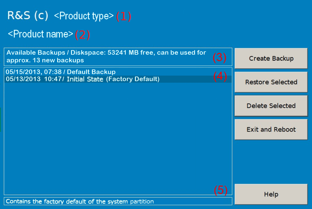 Installed Software Backup and Restore Application 2. Select the "Backup" partition and press ENTER. The main dialog is displayed.