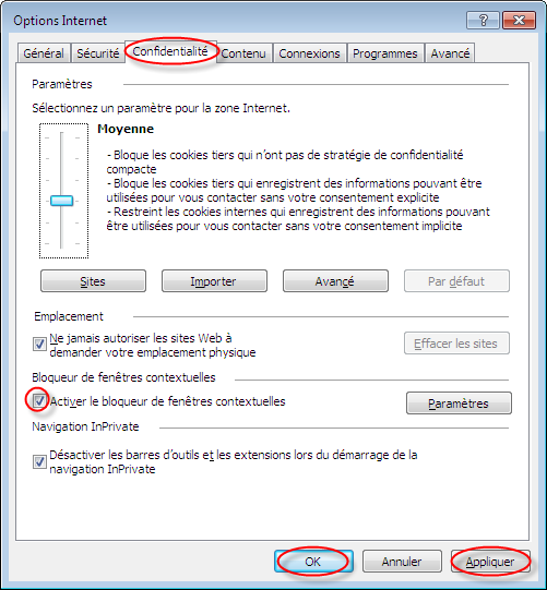 J - Activer / Désactiver le blocage pop-up sous Internet Explorer 9 Navigateur Les fenêtres pop-up sont des fenêtres secondaires de votre navigateur internet pouvant par exemple être ouvertes par un