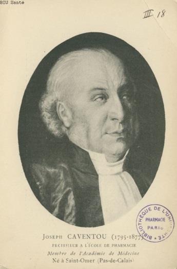 CAVENTOU Joseph Bienaimé 30/06/1795 08:00 LMT Saint-Omer (50N45-2E15), FR. AA MM Pharmacien. Il a travaillé en étroite collaboration avec Joseph Pelletier de 1817 à 1842.
