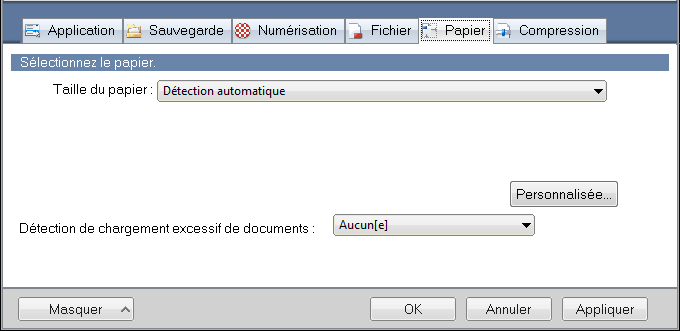 Configurer le ScanSnap selon vos besoins (pour les utilisateurs de Windows) 3. Sélectionnez Aucun[e] dans la liste déroulante Détection de chargement excessifs de documents.