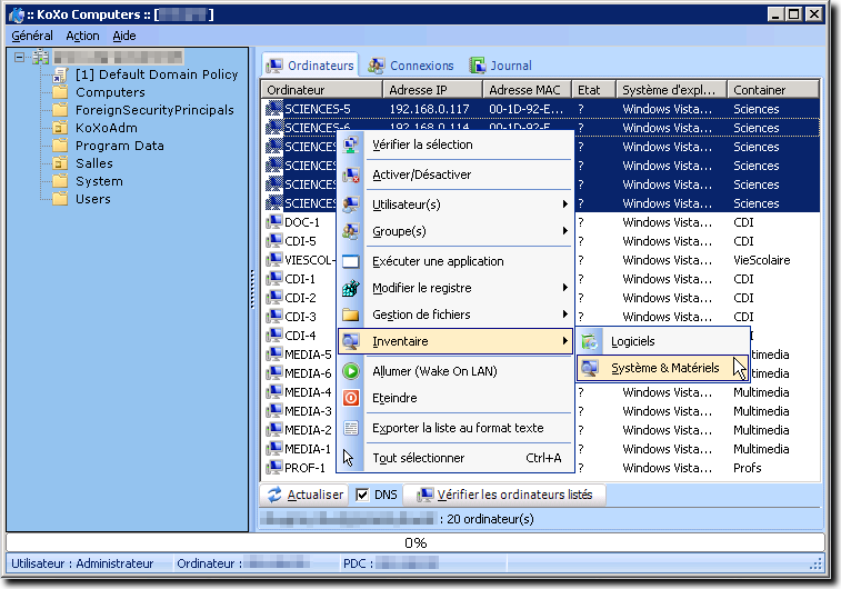 16 Inventaire des matériels L inventaire des matériels se fait via les fonctions WMI (Windows Management Instrument), il faut donc autoriser ce protocole au niveau du firewall (voir chapitre 1).