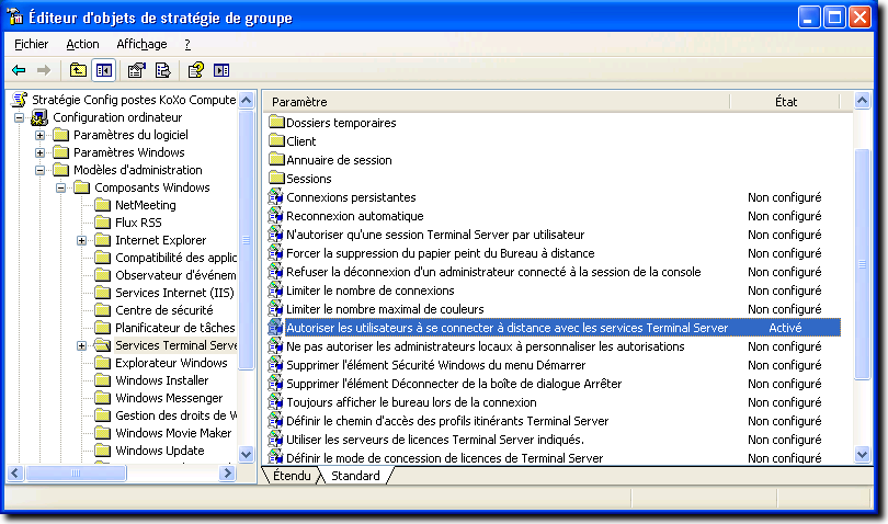 Sous Windows 2003 : Le firewall : La méthode est rigoureusement la même que sous Windows 2008.
