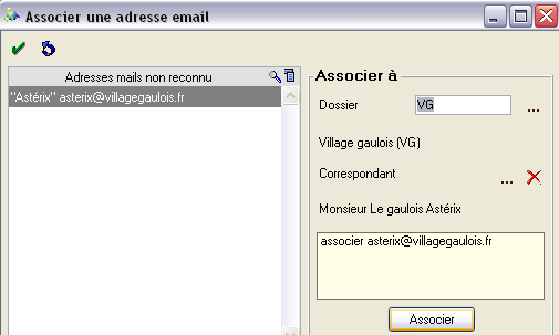 Dans tous les cas vous devrez pour chaque nouvelle adresse mail, l associer à un dossier et éventuellement un correspondant.