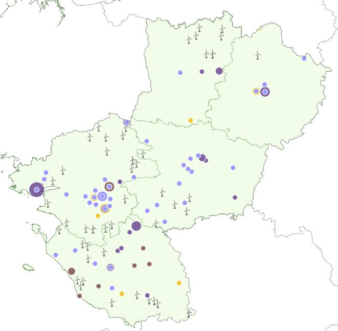 Cartes de l implantation du tissu éolien en régions Pays de la Loire Chiffres clés des emplois éoliens (fin 2013) : Nombre d emplois éoliens : 690 Capitale régionale éolien : Nantes Top employeur