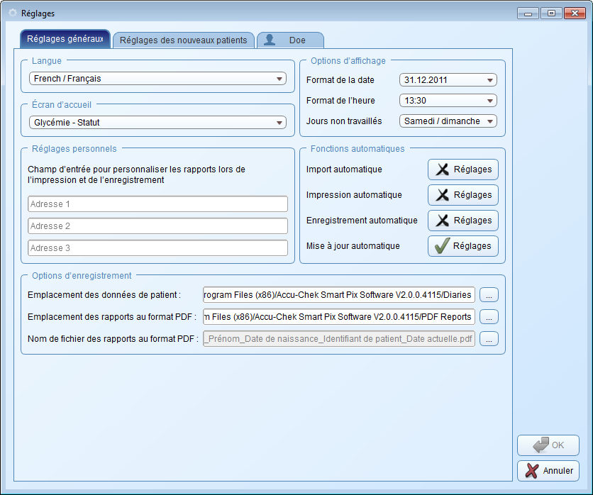 Chapitre 3, Démarrage et configuration du logiciel Accu-Chek Smart Pix 3.