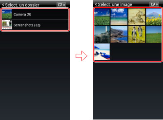 Impression d'images 1. Sur l'écran d'accueil de votre terminal Android, appuyez sur [Canon M Print]. 2. Sur l'écran principal de Canon Mobile Printing, appuyez sur [Images]. 3.