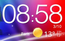 100 Android Market et autres applications Utiliser l'horloge À propos du widget Horloge HTC Utilisez le widget Horloge HTC pour afficher la date, l'heure et le lieu actuels.