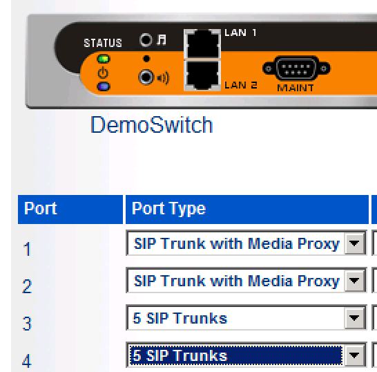 .», «Voice Switches/Service Appliance», suivi de «Primary» Ce menu nous permet de visualiser le ShoreGear Switch sur lequel seront configuré les SIP Trunks.