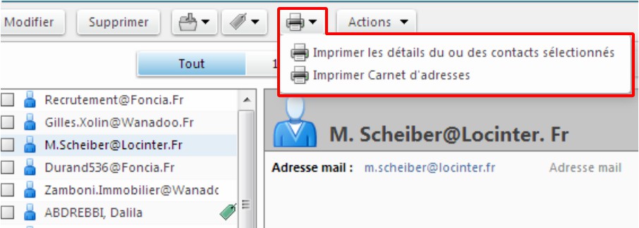 7 Modifier un contact Pour modifier les informations d un contact, lorsque que vous êtes dans le carnet d adresses, cliquer sur son nom puis sur le bouton Modifier.