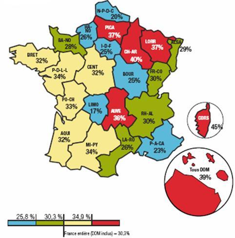 Conséquences sur la santé % Part des accidents corporels avec alcool parmi l ensemble des accidents au taux d alcoolémie connu (en %) sur la période 2006-2009 en Auvergne 25 20 15 10 5 0 Allier