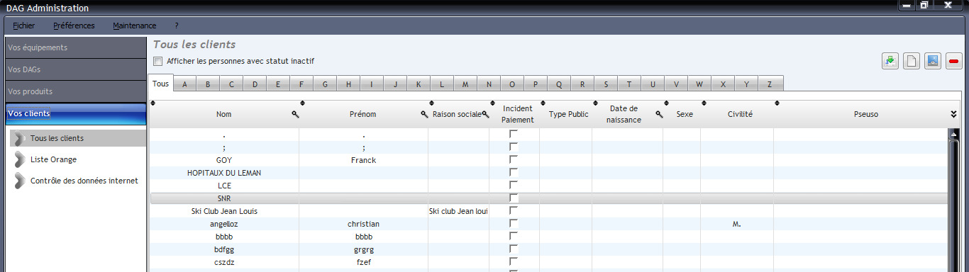 26 MENU VOS CLIENTS La Barre d outils (en haut de page à gauche) 1 2 3 4 1 - Importer des clients 2 - Nouveau client 3 - Modifier le client 4 - Supprimer le client