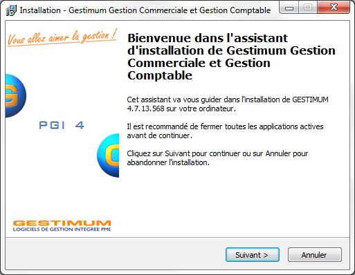 Procédure d installation de Gestimum Pour installer Gestimum suivez les instructions suivantes : À partir du CDROM cliquer sur «Installation», puis ensuite sur «Installation du logiciel Gestimum».
