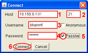 Etape 6 : L'outil de transfert FTP s'affiche. Cliquez sur le bouton Connecter. Figure 4 Etape 7 : A ce niveau, il est nécessaire de paramétrer la connexion pour accéder au serveur FTP.