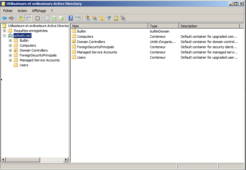 Nous disposons désormais des différents outils liés à l installation d Active Directory comme par exemple la console «Utilisateurs et ordinateurs» disponible depuis le menu «Démarrer» «Outils d