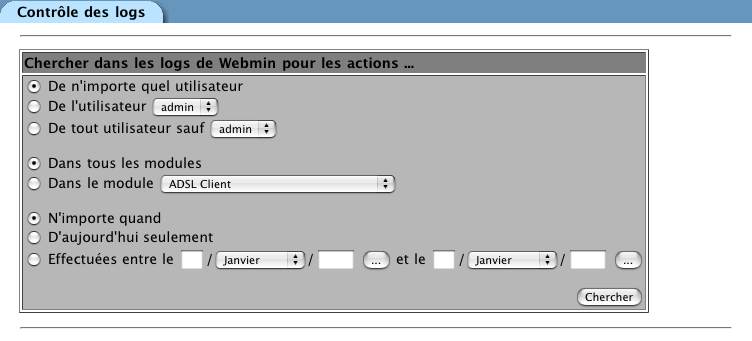 Contrôle des logs Avant de passer à la suite, voyons ce qu'a déjà enregistré le module d'audit de Webmin.