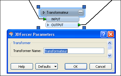 traitement dans Workbench. Chacun des transformateurs dispose d'une ou plusieurs interfaces en entrée et en sortie, avec des paramètres associés (Fig5.33). Fig5. 33.