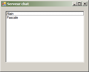 Quand l utilisateur clique sur le bouton «envoyer», le texte saisi est envoyé au serveur. private void bt_envoyer_click(object sender, EventArgs e) envoyer("e", tb_message.