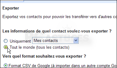 2. Cliquez sur la rubrique Contact. 3. Cliquez sur le lien Exporter. 4.