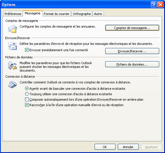 REFO-MU-ENTV2-Configuration des mails en POPS-.docx - 10/11/11 Page 5 / 17 Une fois Outlook lancé, cliqué sur le menu «Outils» puis «Options».
