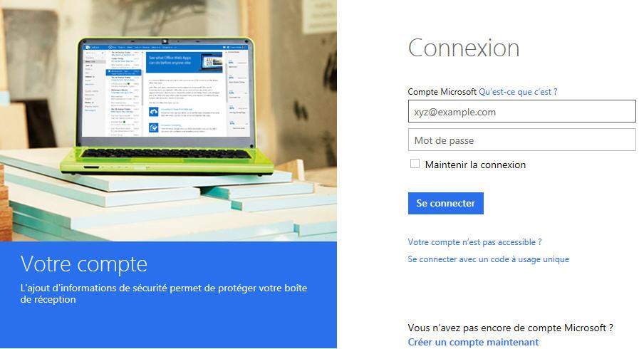 COMPTE MICROSOFT Compte Microsoft : une adresse de messagerie et un mot de passe Clé d identification pour accéder aux services