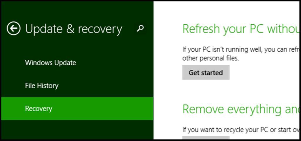 Then click on the Recovery option on the left hand side.