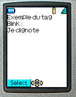 [Exemple] <HTML><HEAD><TITLE>BLINK</TITL E></HEAD><BODY> Exemple du tag<br>blink :<BR> <BLINK>Je clignote </BLINK> <BR> </BODY></HTML> 3.8.6.