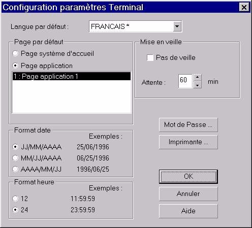 8. Configuration des paramètres du terminal Sélectionner le menu Configuration/Paramètres terminal, et configurer les paramètres du terminal.