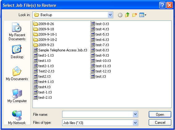 Démarrage Pour restaurer des Jobs 1. Déconnectez-vous du réseau et sélectionnez «File/Restore» (Fichier/ Restaurer) de la barre de menu. La fenêtre «Job Restore» s affiche. Figure 13.