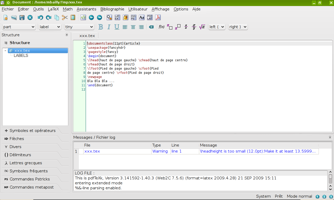 Ecrire du L A TEX Sous linux, on peut utiliser le logiciel gratuit texmaker: http://www.xm1math.net/texmaker/index_fr.